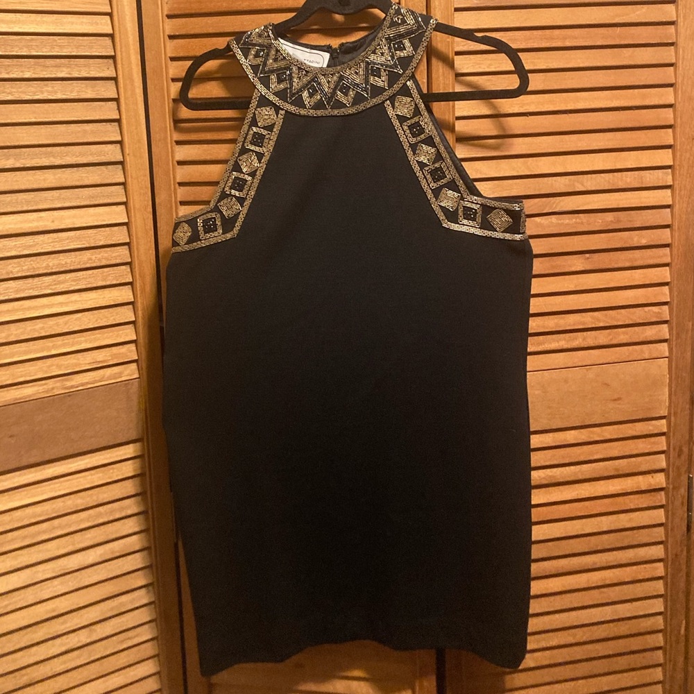 Adrienne Vattadini Black Knit Dress with Gold & Black Beaded Embellishments